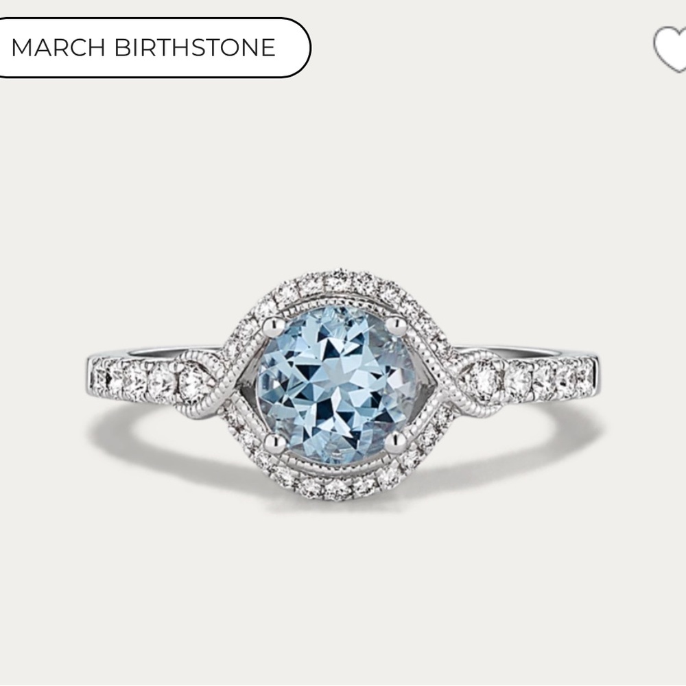 Shane Co. Sterling Silver Diamond Aquamarine Birthstone Ring - .20 tcw